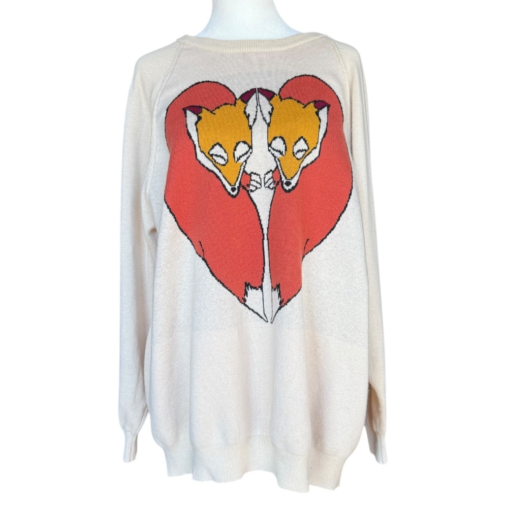 Cooperative Oversized Fox Love Cream Sweater Sz S‎